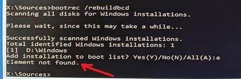 rebuild bcd element not found